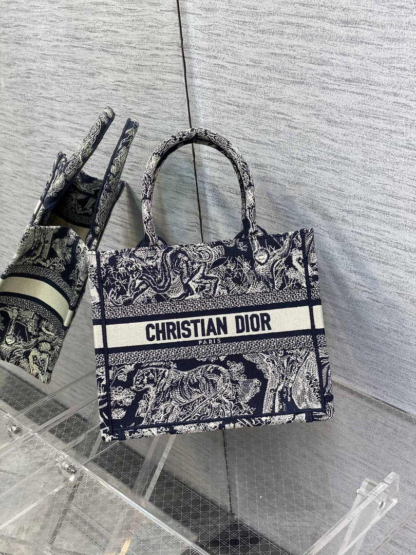 Dior Small Book Tote M1265 Blue and White Toile de Jouy Reverse Embroidery - Default Title - View 1