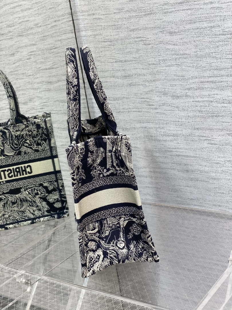 Dior Small Book Tote M1265 Blue and White Toile de Jouy Reverse Embroidery - Default Title - View 3