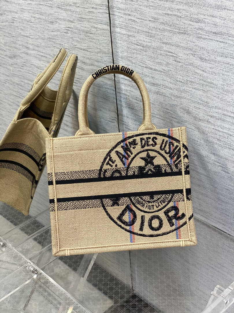 Dior M1265 Small Book Tote Beige jute fabric with Union motif - Default Title - View 2