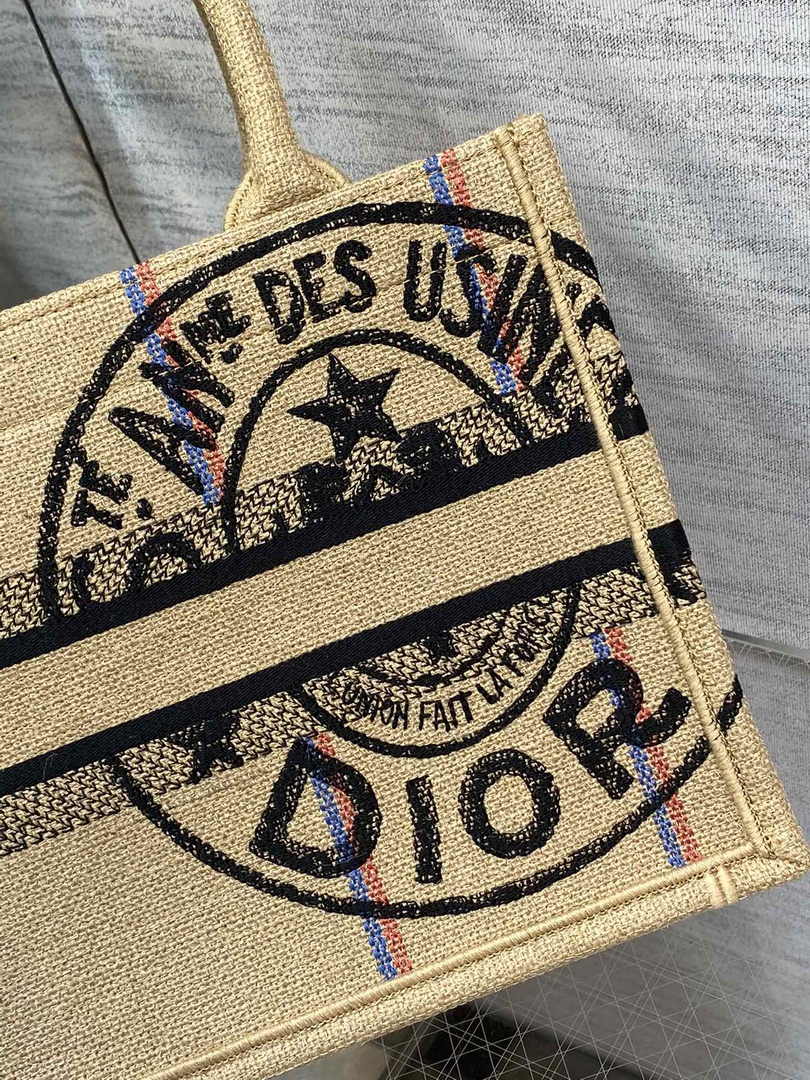 Dior M1265 Small Book Tote Beige jute fabric with Union motif - Default Title - View 7
