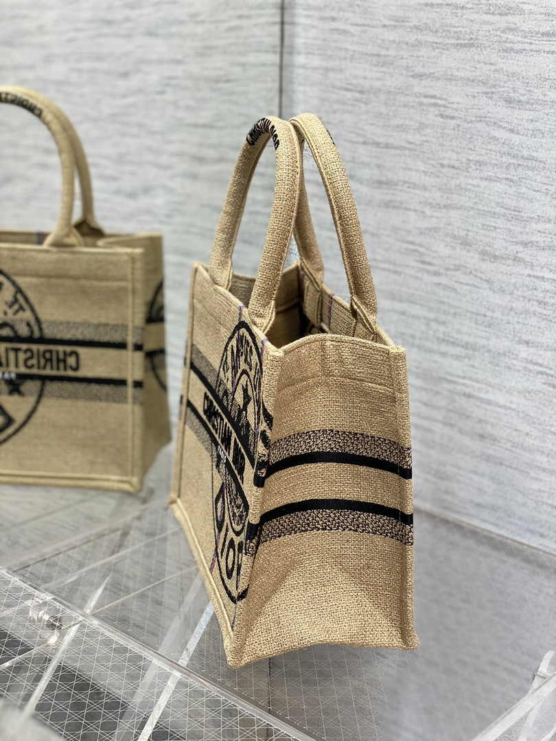 Dior M1265 Small Book Tote Beige jute fabric with Union motif - Default Title - View 3