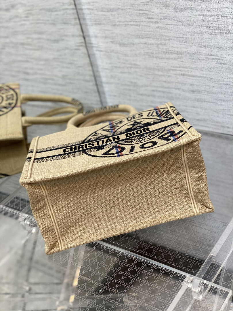Dior M1265 Small Book Tote Beige jute fabric with Union motif - Default Title - View 4