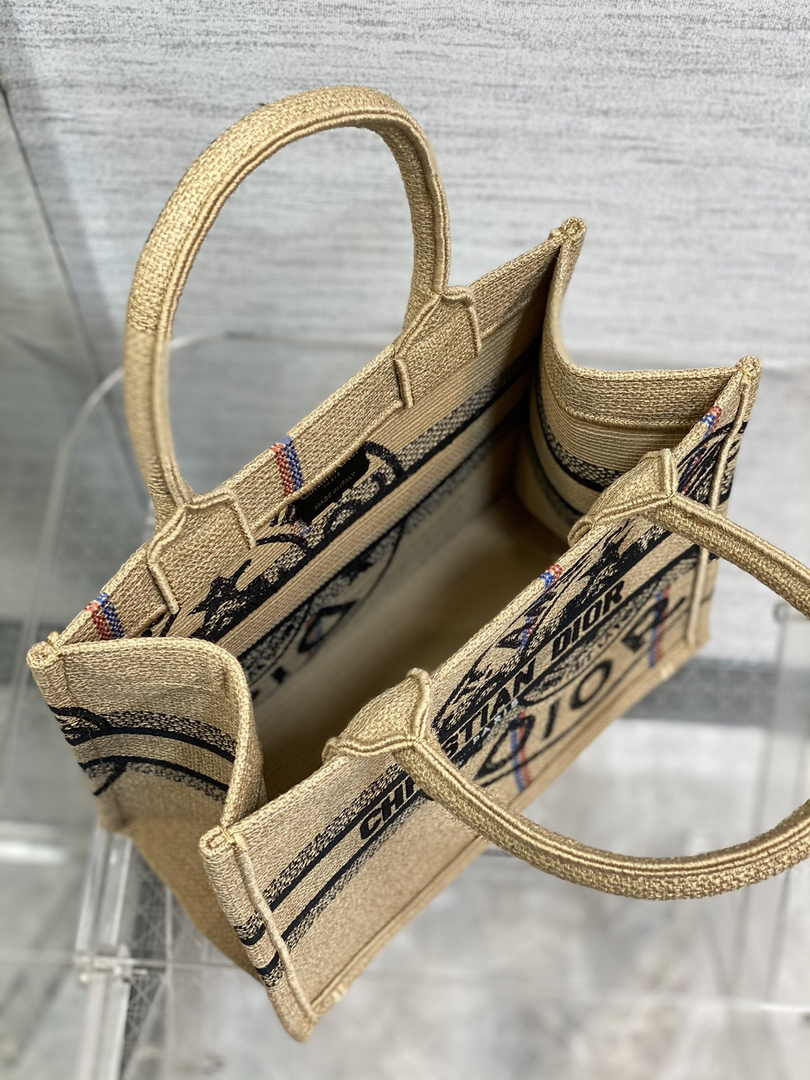 Dior M1265 Small Book Tote Beige jute fabric with Union motif - Default Title - View 5