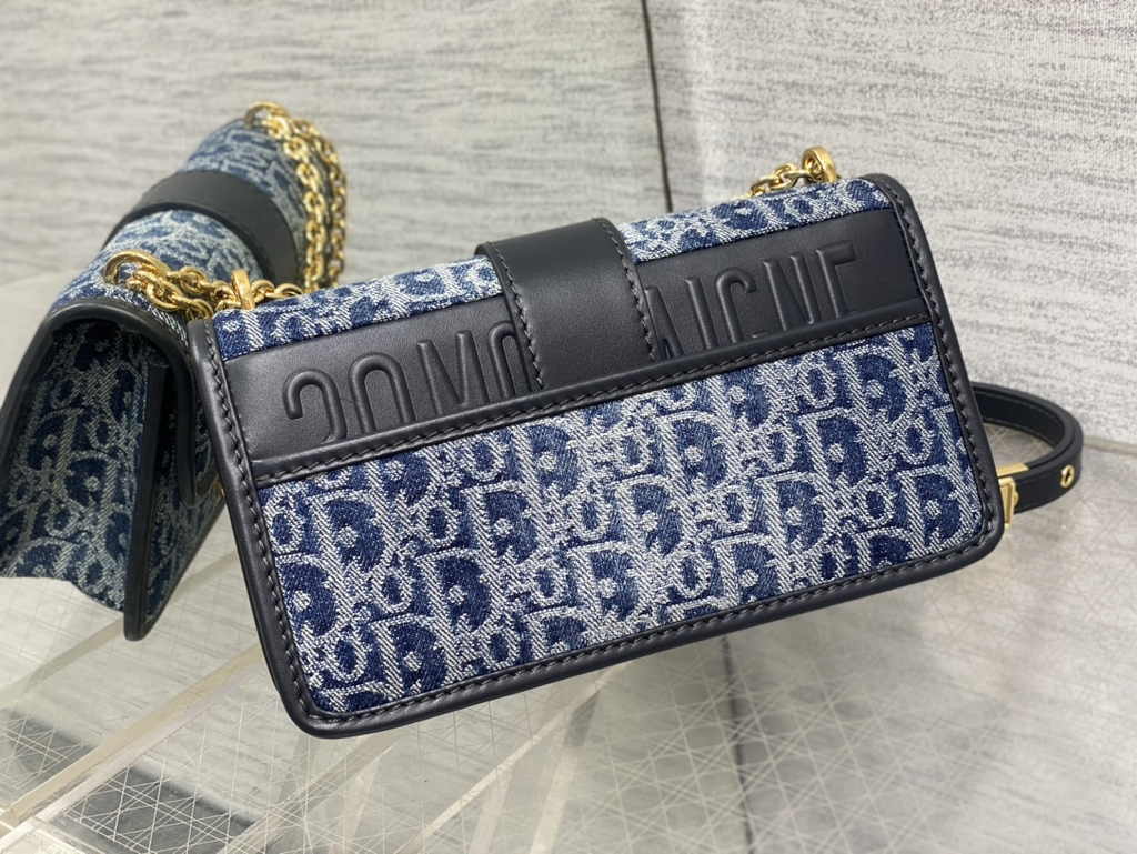 Dior 30 Montaigne East-West Bag with Chain M9334 Blue Denim Dior Oblique Jacquard - Default Title - View 3