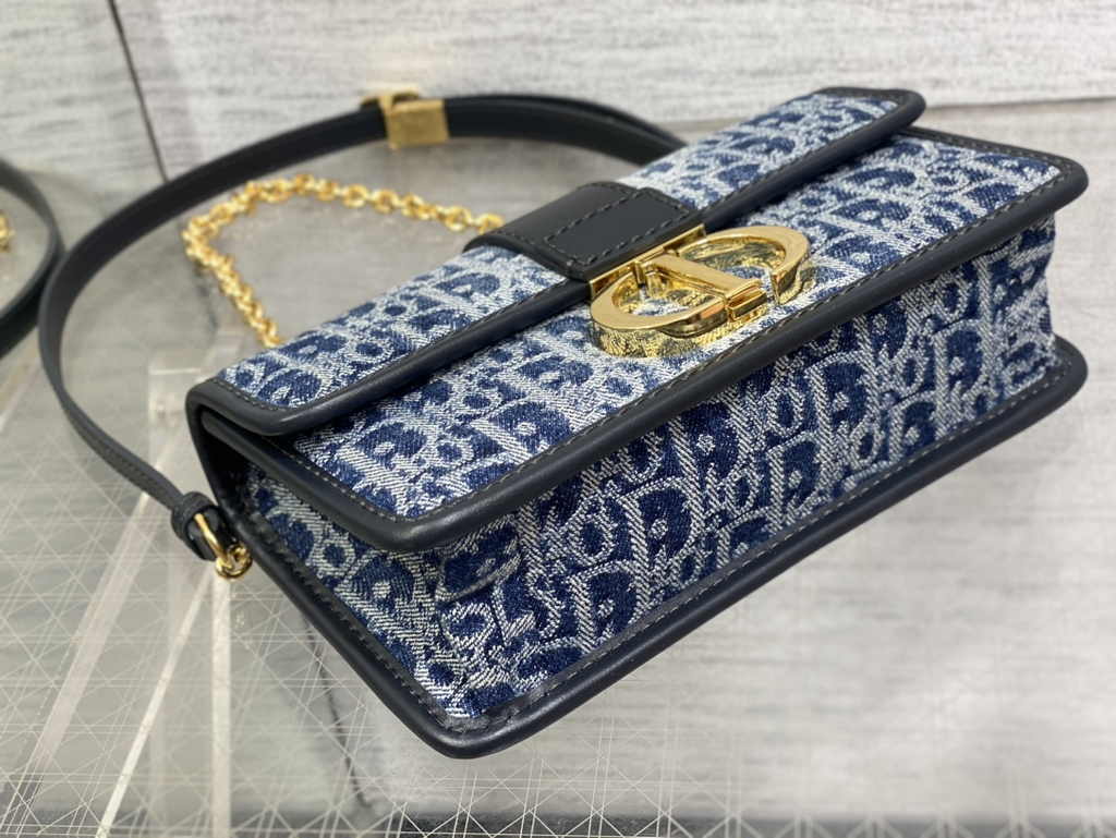 Dior 30 Montaigne East-West Bag with Chain M9334 Blue Denim Dior Oblique Jacquard - Default Title - View 4