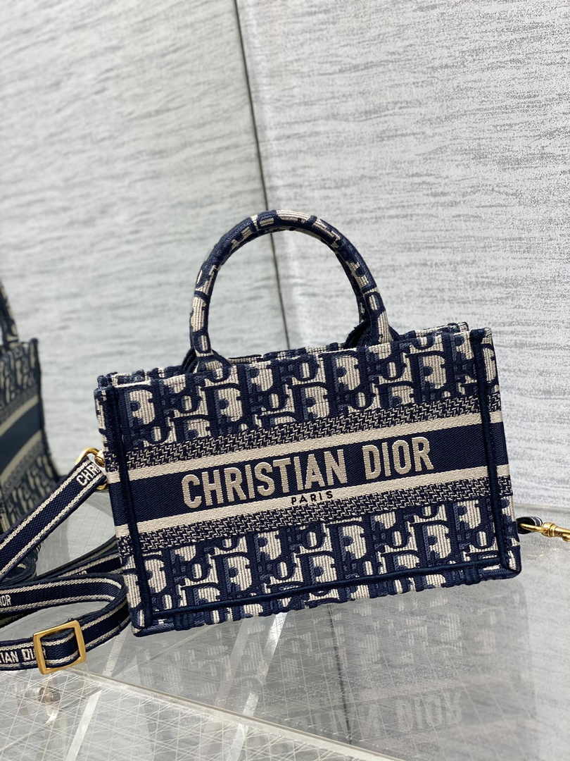 Dior Mini Book Tote with Strap S5573 Blue Dior Oblique Embroidery - Default Title - View 2