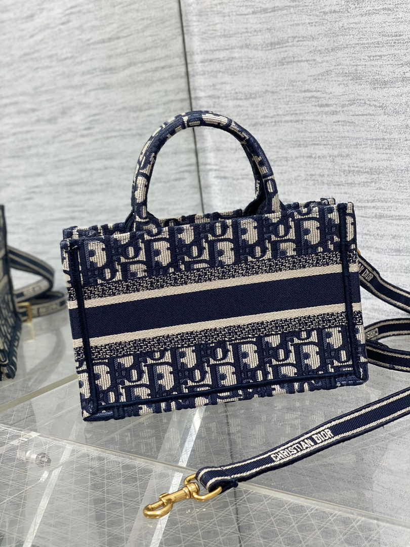 Dior Mini Book Tote with Strap S5573 Blue Dior Oblique Embroidery - Default Title - View 3