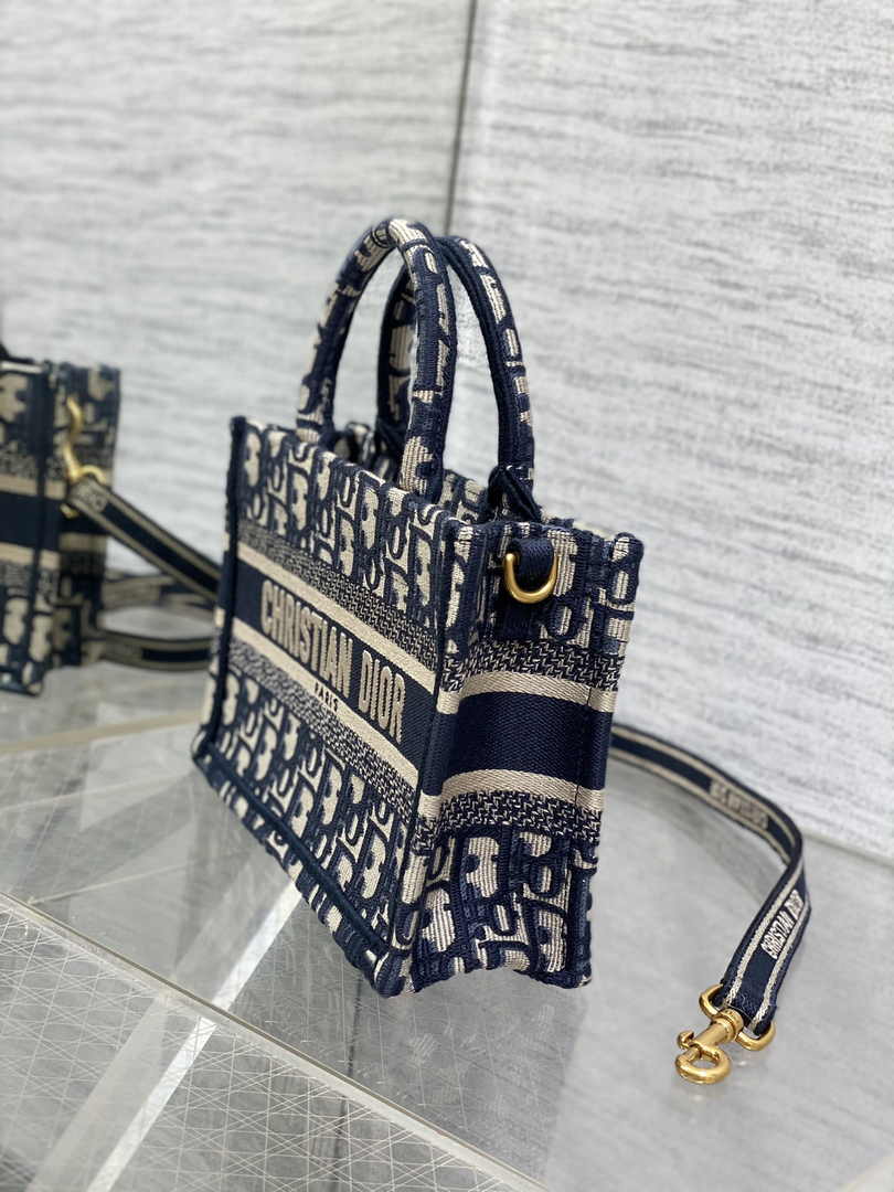 Dior Mini Book Tote with Strap S5573 Blue Dior Oblique Embroidery - Default Title - View 4