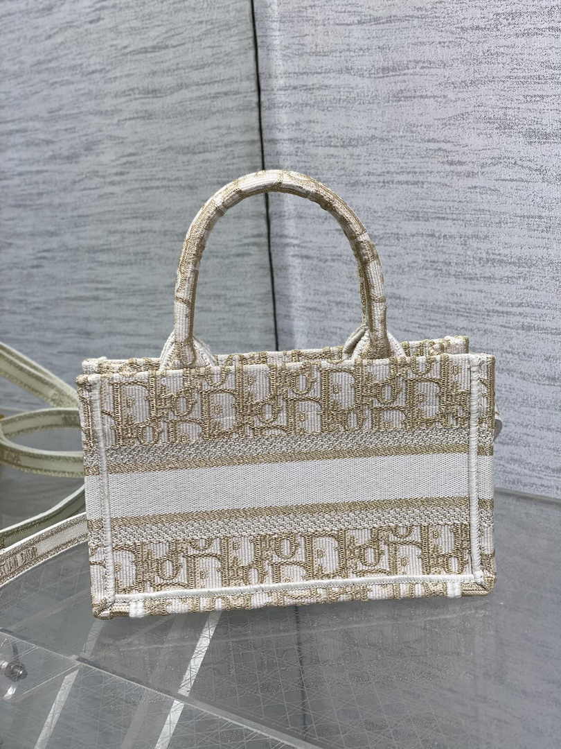 Dior Mini Book Tote with Strap S5573 Gold-Tone Dior Oblique Embroidery - Default Title - View 4