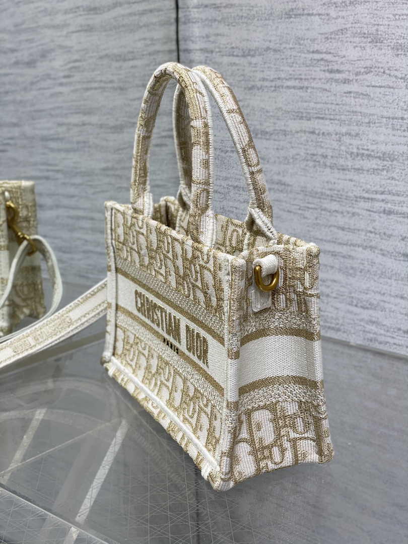 Dior Mini Book Tote with Strap S5573 Gold-Tone Dior Oblique Embroidery - Default Title - View 5