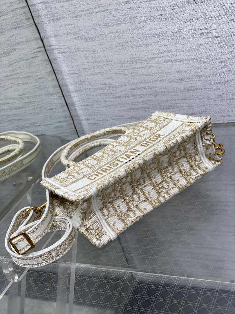 Dior Mini Book Tote with Strap S5573 Gold-Tone Dior Oblique Embroidery - Default Title - View 7