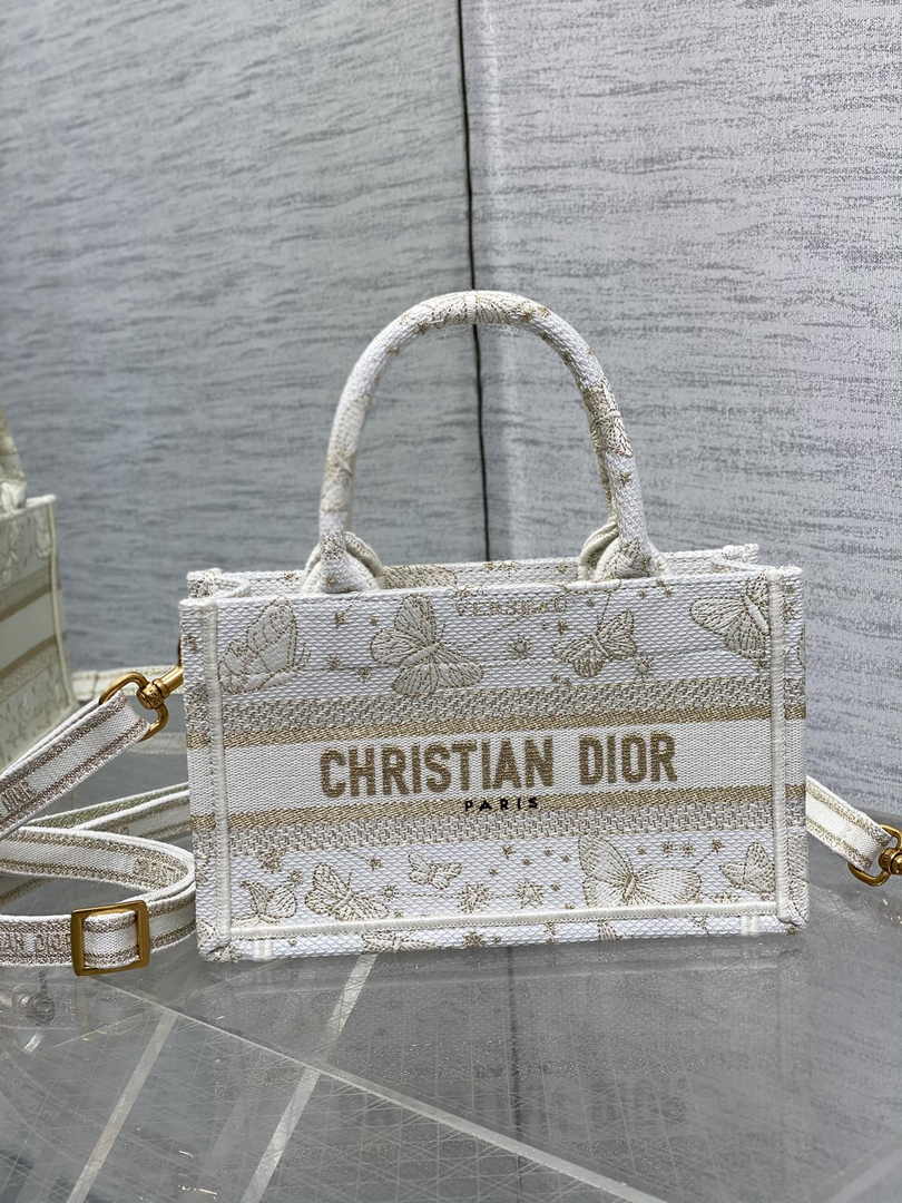 Dior Mini Book Tote with Strap S5573 Gold-Tone Butterfly Zodiac Embroidery - Default Title - View 2
