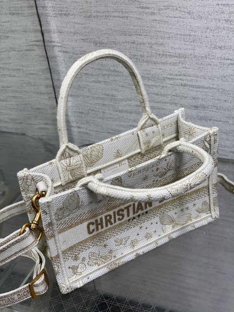 Dior Mini Book Tote with Strap S5573 Gold-Tone Butterfly Zodiac Embroidery - Default Title - View 4