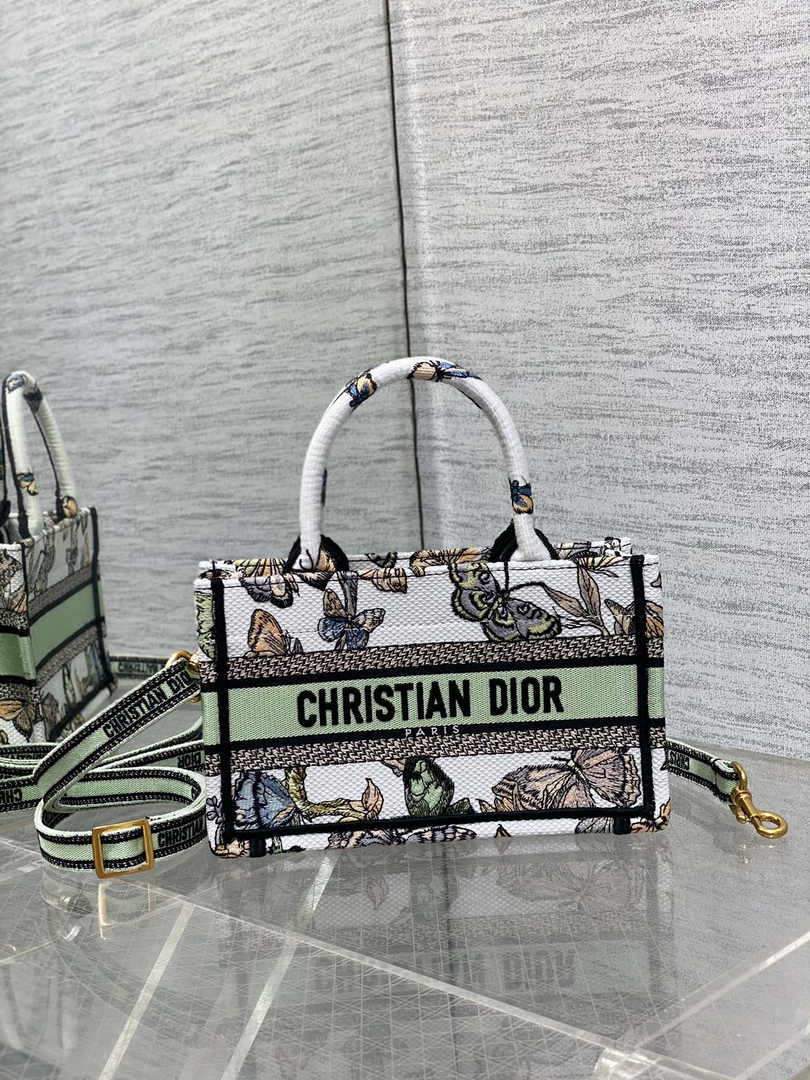 Dior Mini Book Tote with Strap S5573 Green Butterfly Zodiac Embroidery - Default Title - View 1