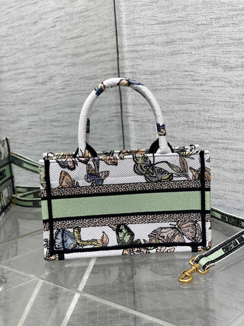 Dior Mini Book Tote with Strap S5573 Green Butterfly Zodiac Embroidery - Default Title - View 3