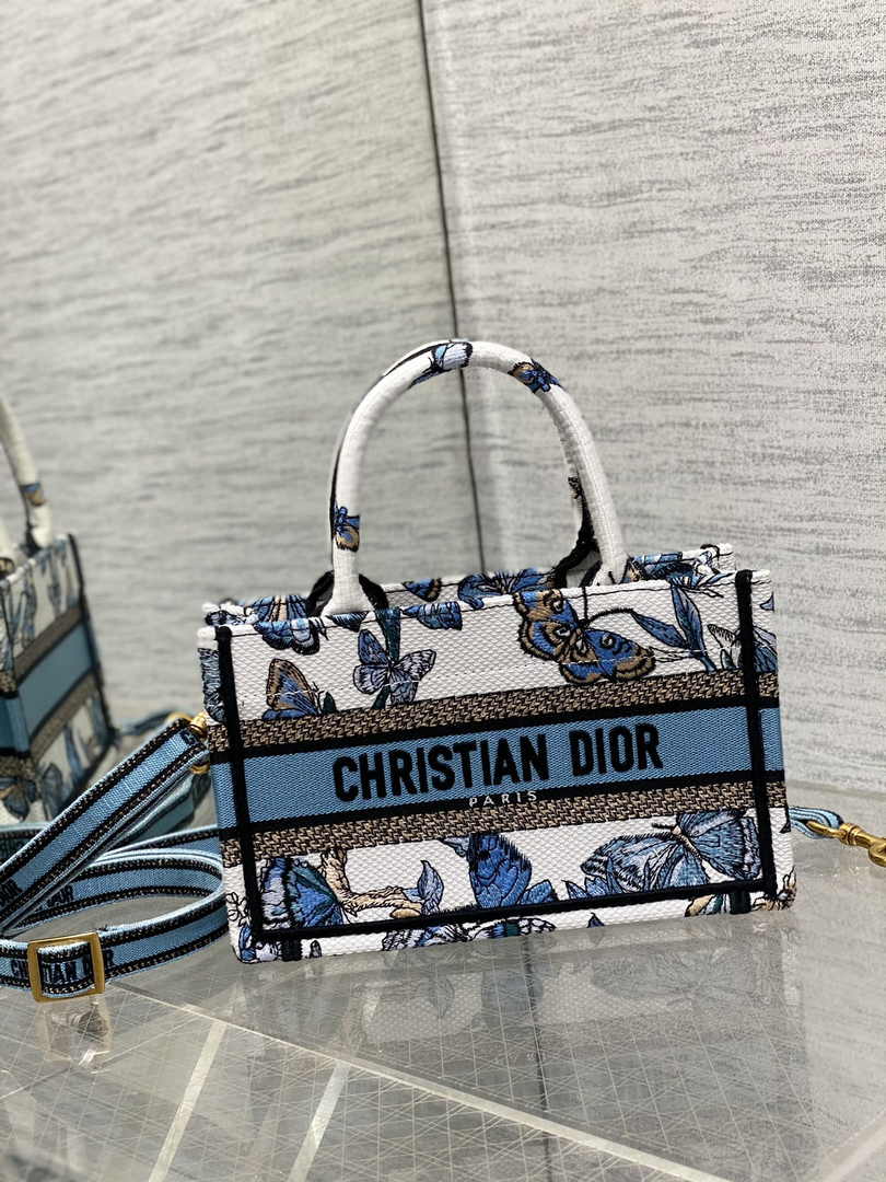 Dior Mini Book Tote with Strap S5573 Blue Butterfly Zodiac Embroidery - Default Title - View 2