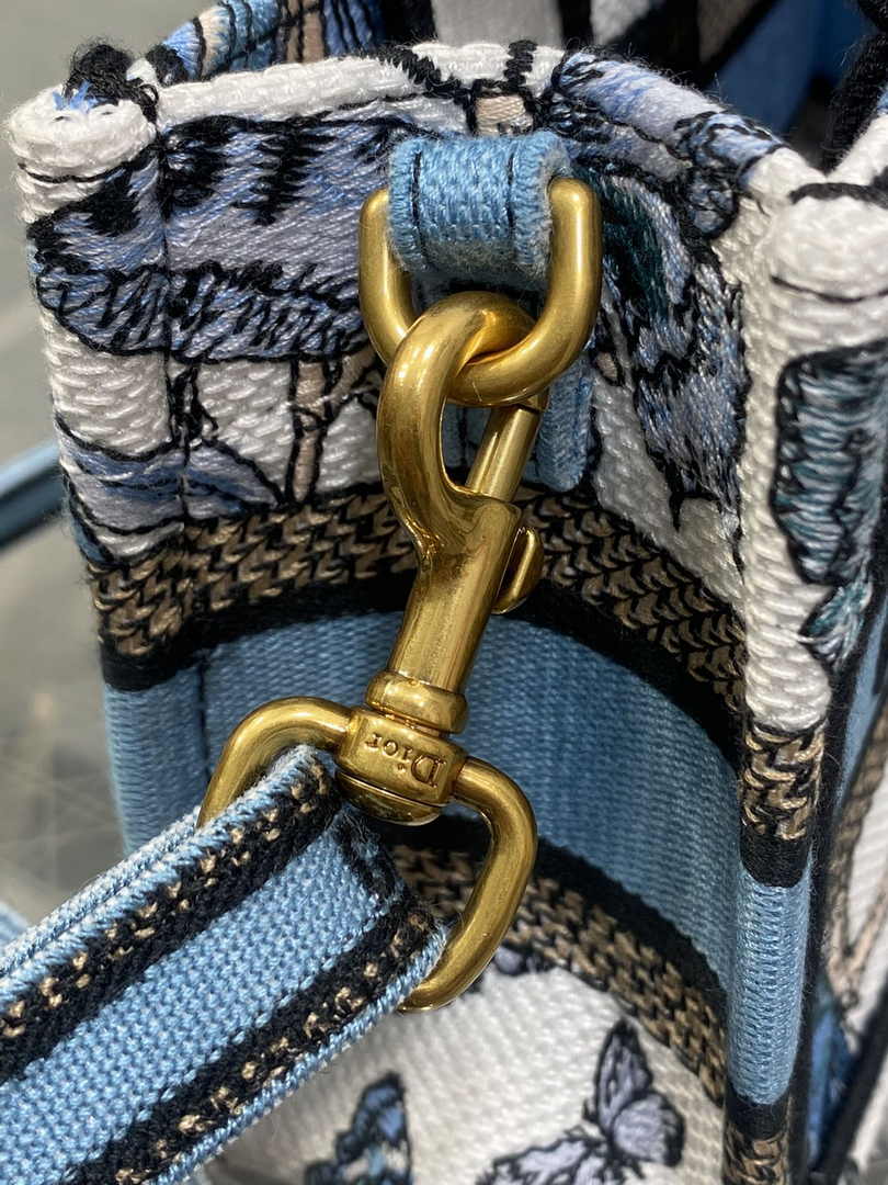 Dior Mini Book Tote with Strap S5573 Blue Butterfly Zodiac Embroidery - Default Title - View 7