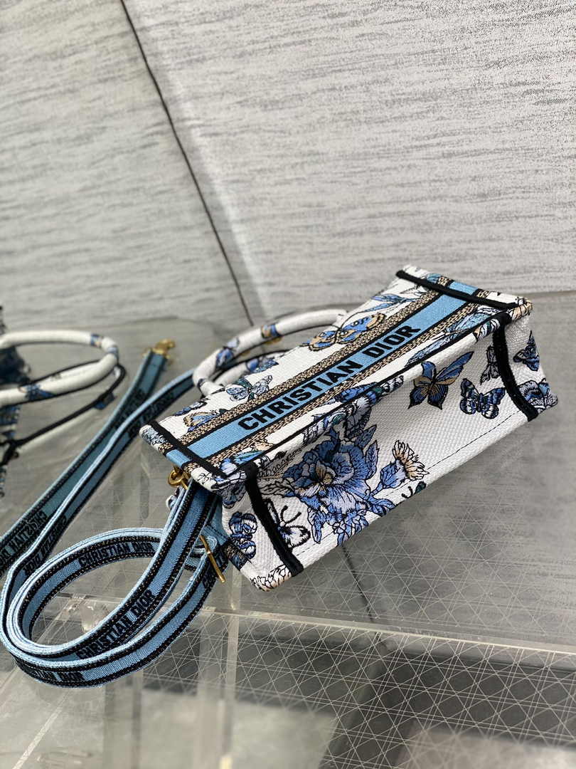 Dior Mini Book Tote with Strap S5573 Blue Butterfly Zodiac Embroidery - Default Title - View 6