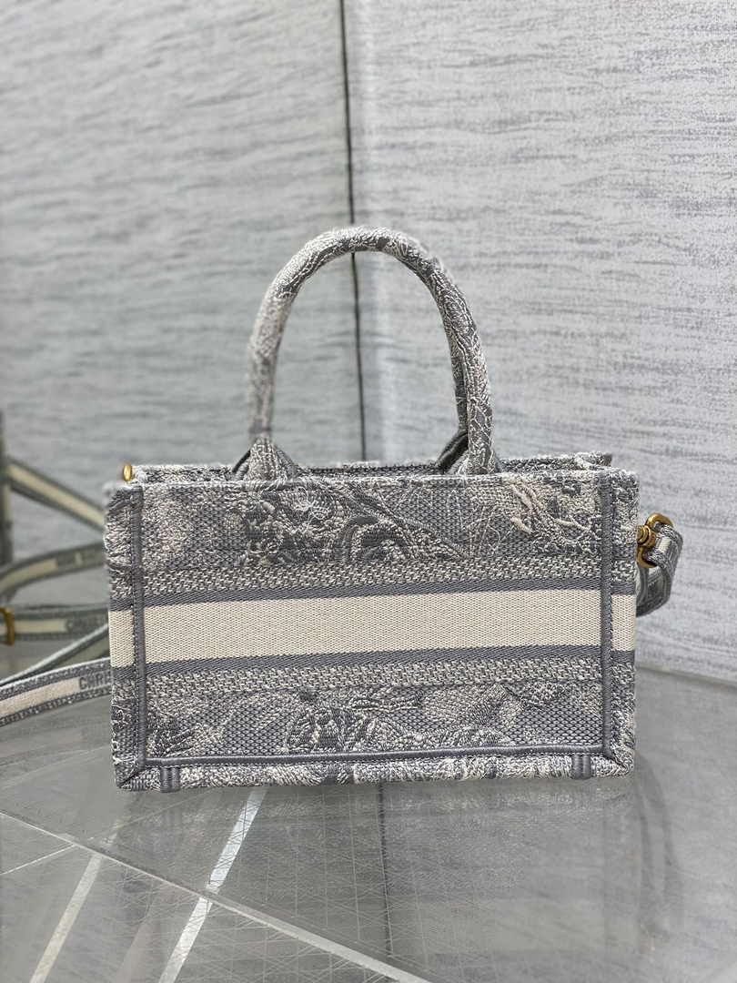 Dior Mini Book Tote with Strap S5573 Gray Toile de Jouy Reverse Embroidery - Default Title - View 2