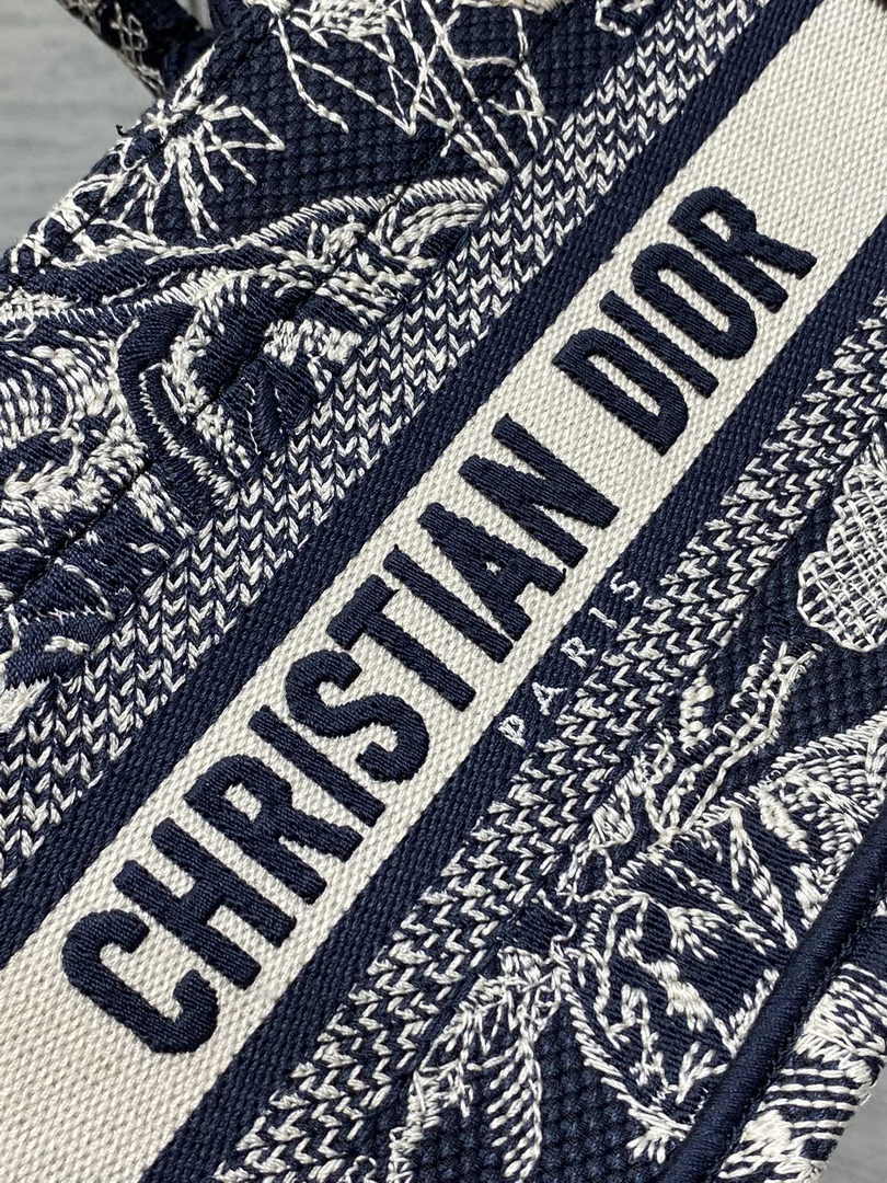Dior Mini Book Tote with Strap S5573 Blue Toile de Jouy Reverse Embroidery - Default Title - View 9