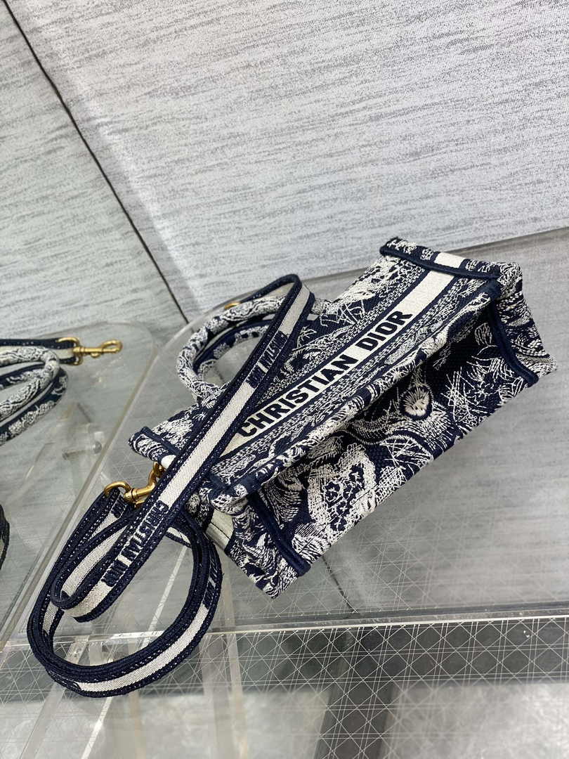 Dior Mini Book Tote with Strap S5573 Blue Toile de Jouy Reverse Embroidery - Default Title - View 6