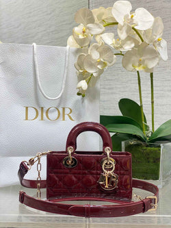 Dior Mini Lady D-Joy Bag - M0636 - Dark Red Patent Cannage Calfskin - Default Title - View 1