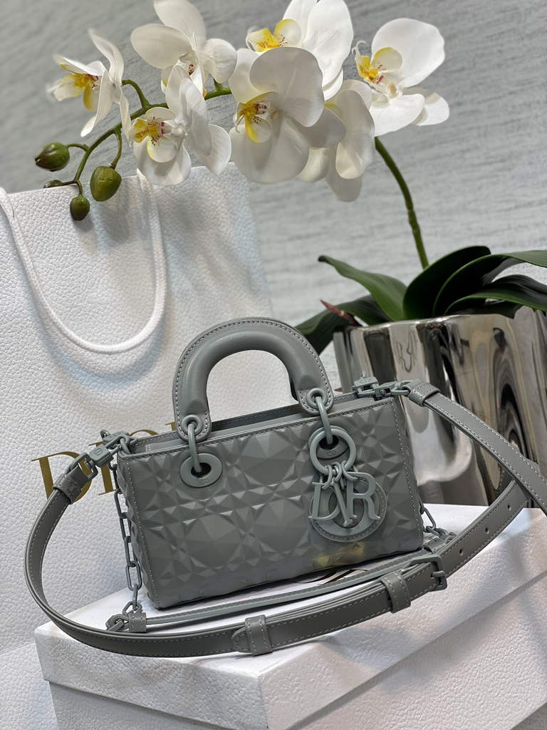 Dior S0910 Micro Lady D-Joy Bag Gray Cannage Calfskin with Diamond Motif - Default Title - View 1