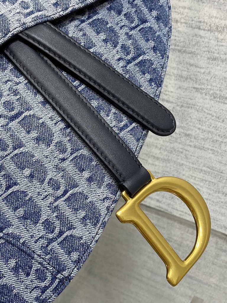 Dior Saddle Bag with Strap M0455 Blue Denim Dior Oblique Jacquard - Default Title - View 7