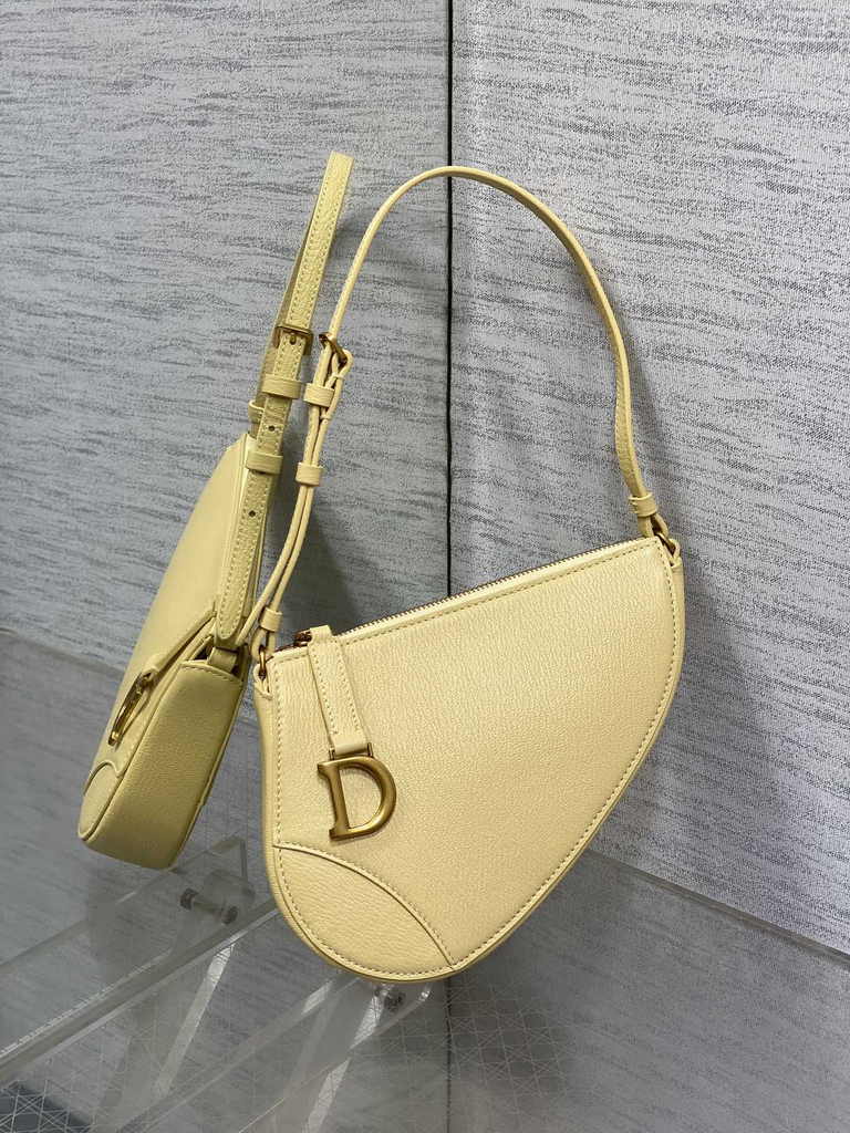 Dior Saddle Shoulder Pouch S5909 Pastel Yellow Goatskin - Default Title - View 2