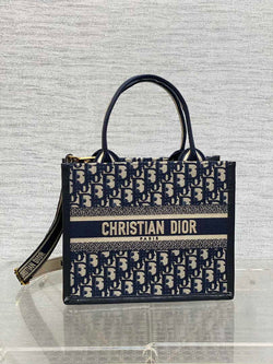 Dior Small Book Tote M1325 Blue Dior Oblique Embroidery - Default Title - View 1