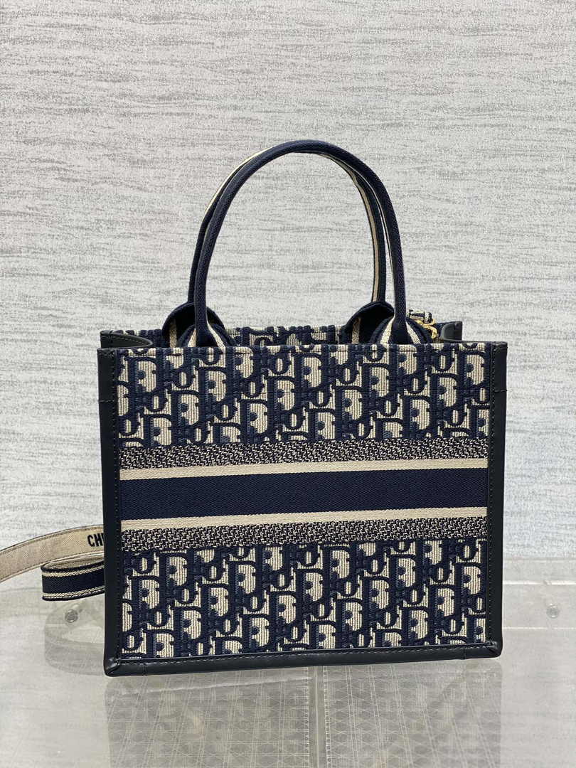Dior Small Book Tote M1325 Blue Dior Oblique Embroidery - Default Title - View 3