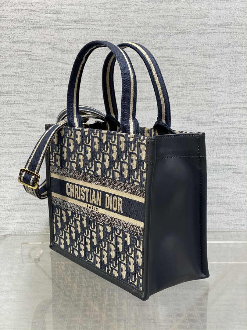 Dior Small Book Tote M1325 Blue Dior Oblique Embroidery - Default Title - View 2