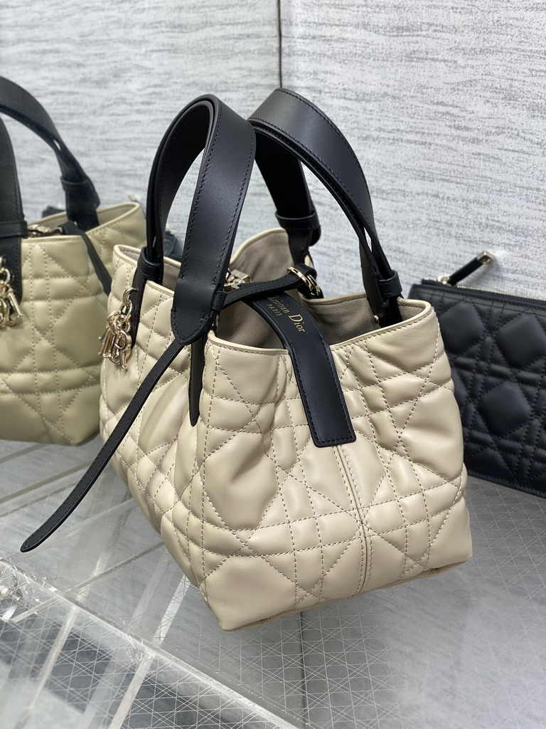 Small Dior Toujours Bag M2822 Beige black Macrocannage Crinkled Calfskin - Default Title - View 7