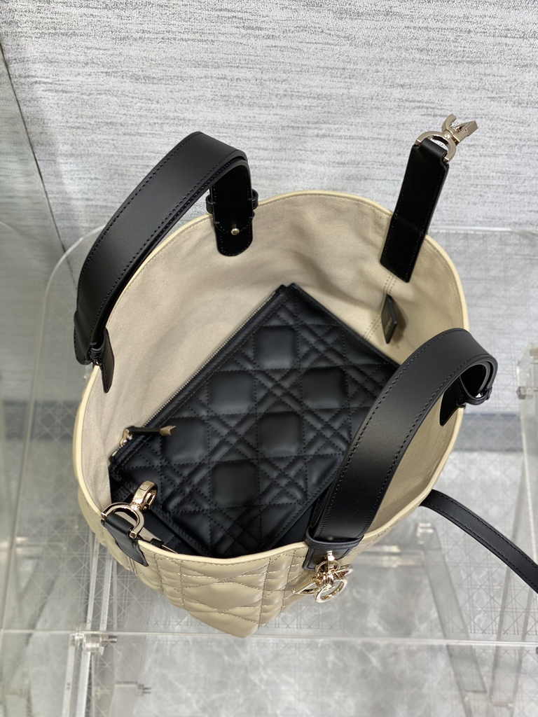 Small Dior Toujours Bag M2822 Beige black Macrocannage Crinkled Calfskin - Default Title - View 9