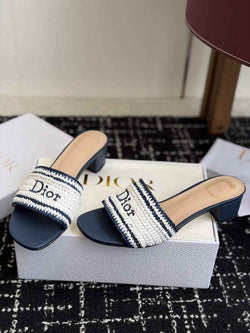 Dioriviera Dior Woven Heeled Slide for Women KCO7023 - Default Title - View 1