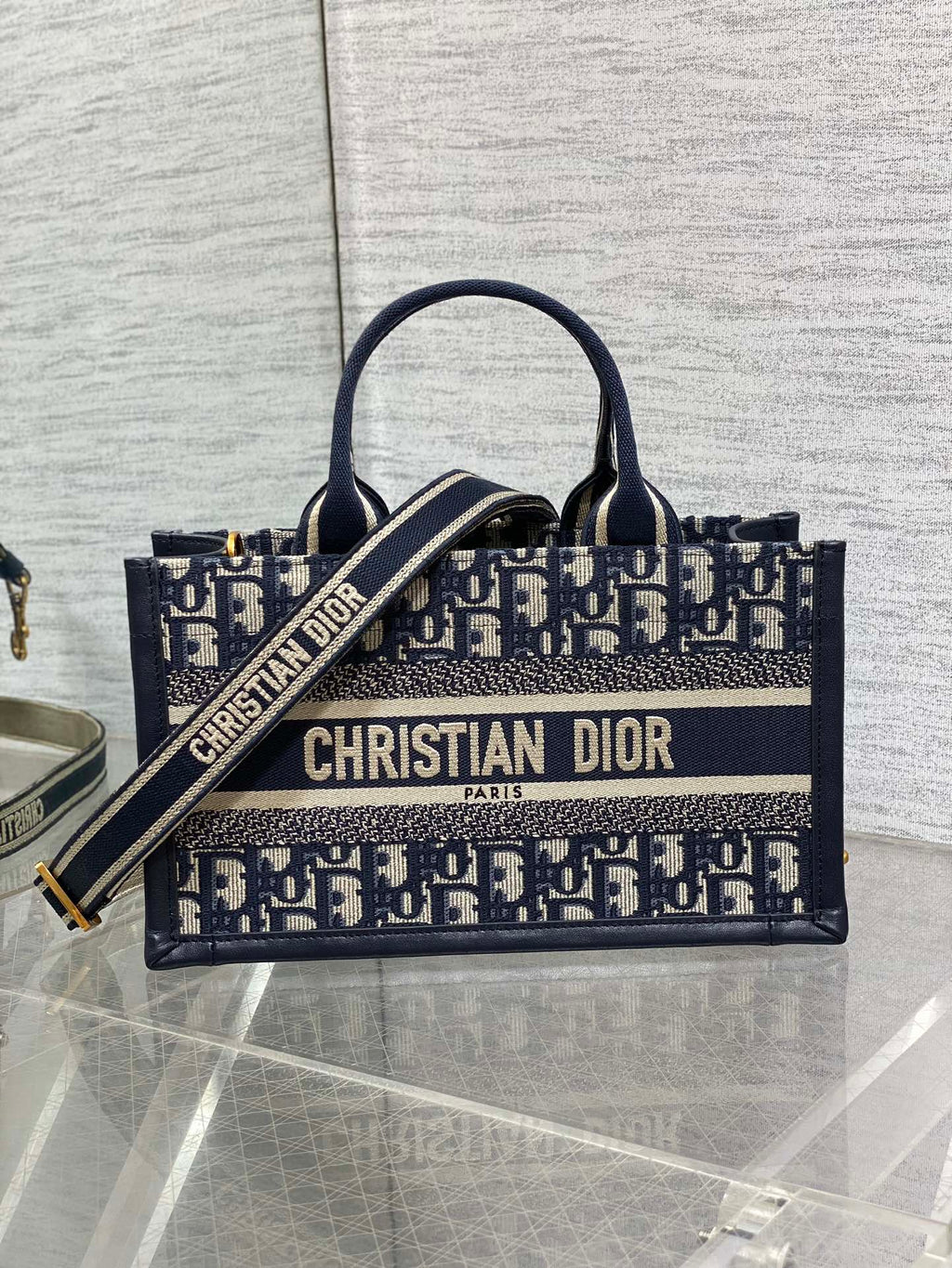 East-West Dior Book Tote with strap M1326 Blue Dior Oblique Embroidery - Default Title - View 2