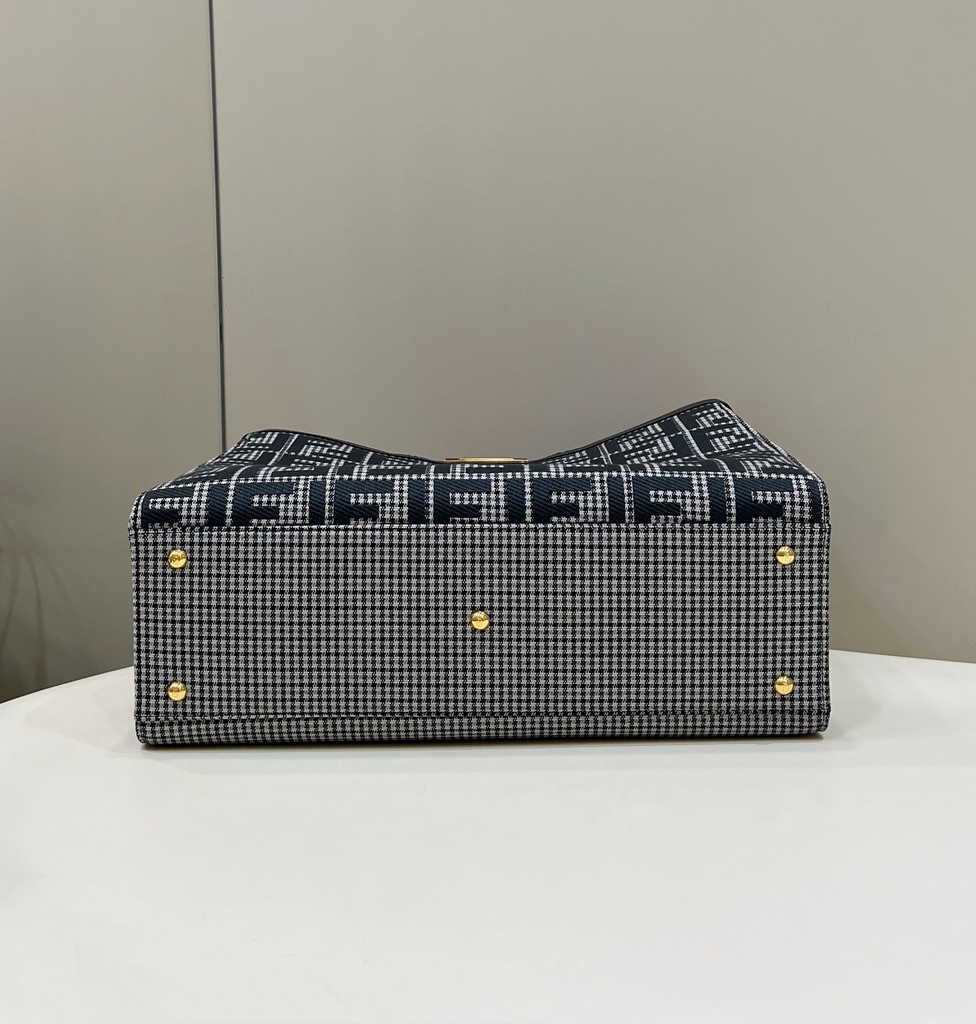 Fendi 8BH374 X-Tote Gray houndstooth wool shopper with FF embroidery