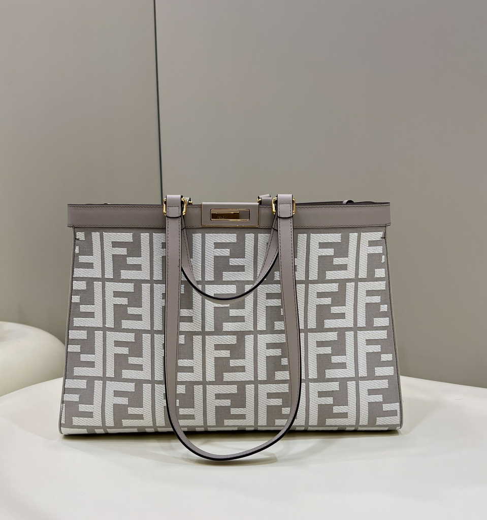 Fendi 8BH374 X-Tote gray canvas shopper with FF embroidery
