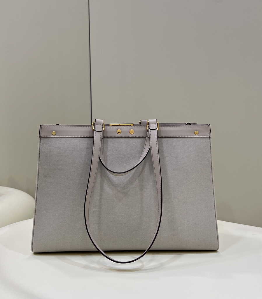 Fendi 8BH374 X-Tote gray canvas shopper with FF embroidery