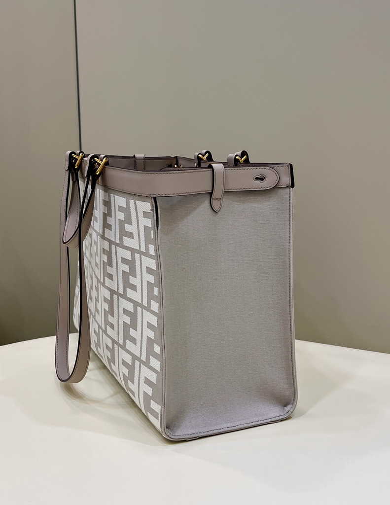 Fendi 8BH374 X-Tote gray canvas shopper with FF embroidery