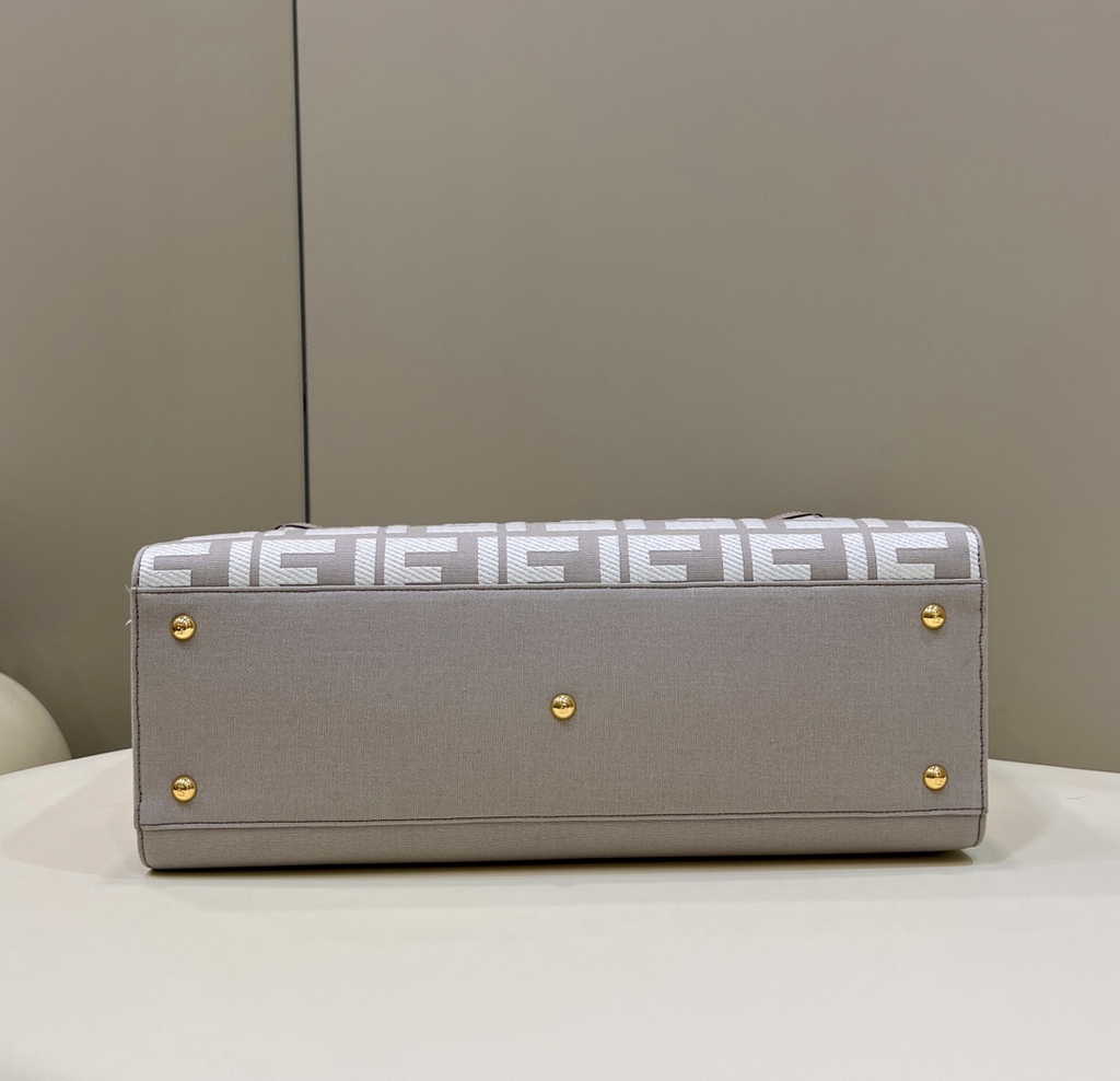 Fendi 8BH374 X-Tote gray canvas shopper with FF embroidery