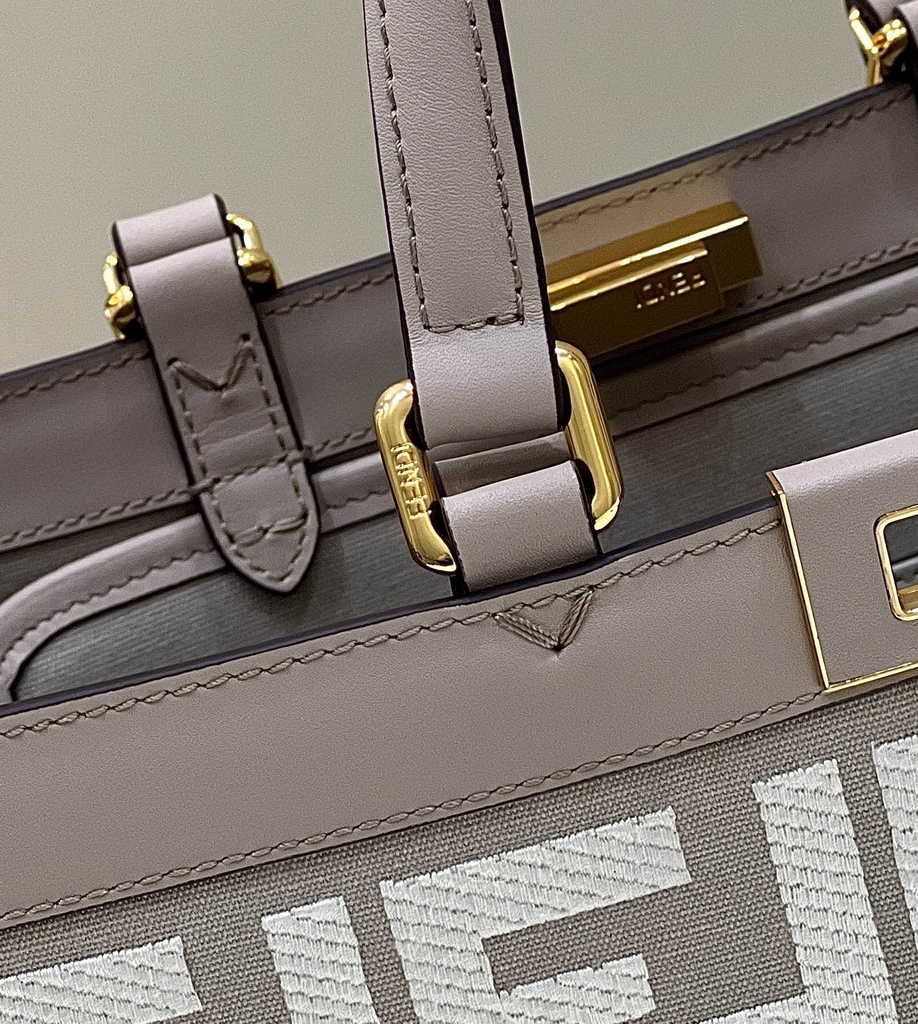 Fendi 8BH374 X-Tote gray canvas shopper with FF embroidery