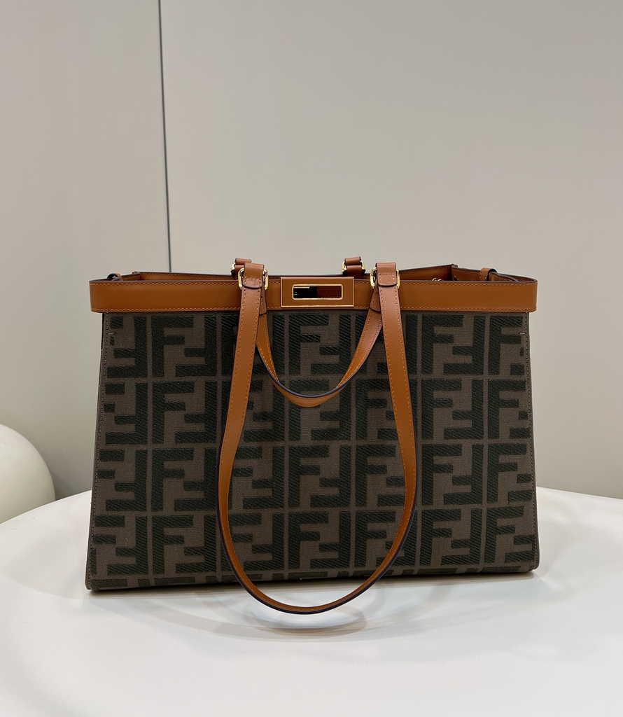 Fendi 8BH374 X-Tote Brown canvas shopper with FF embroidery