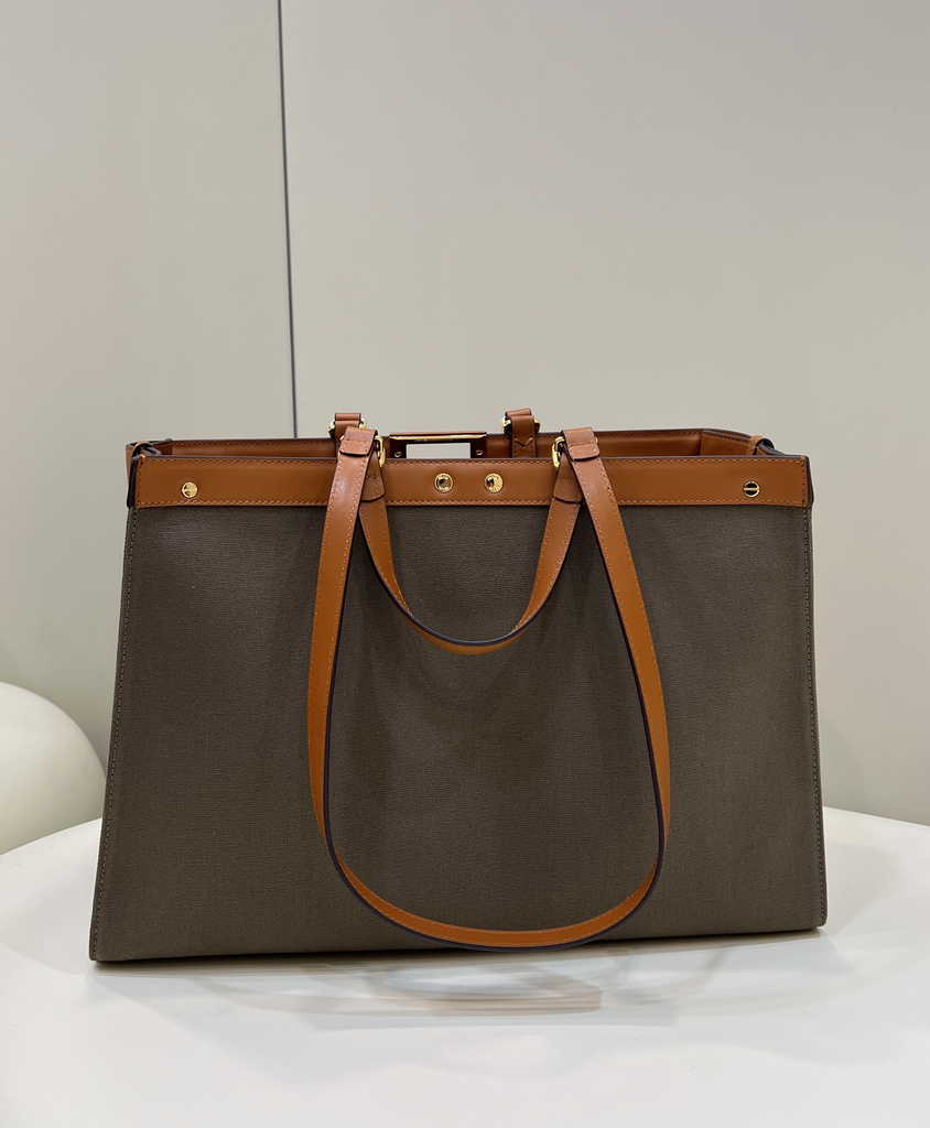 Fendi 8BH374 X-Tote Brown canvas shopper with FF embroidery