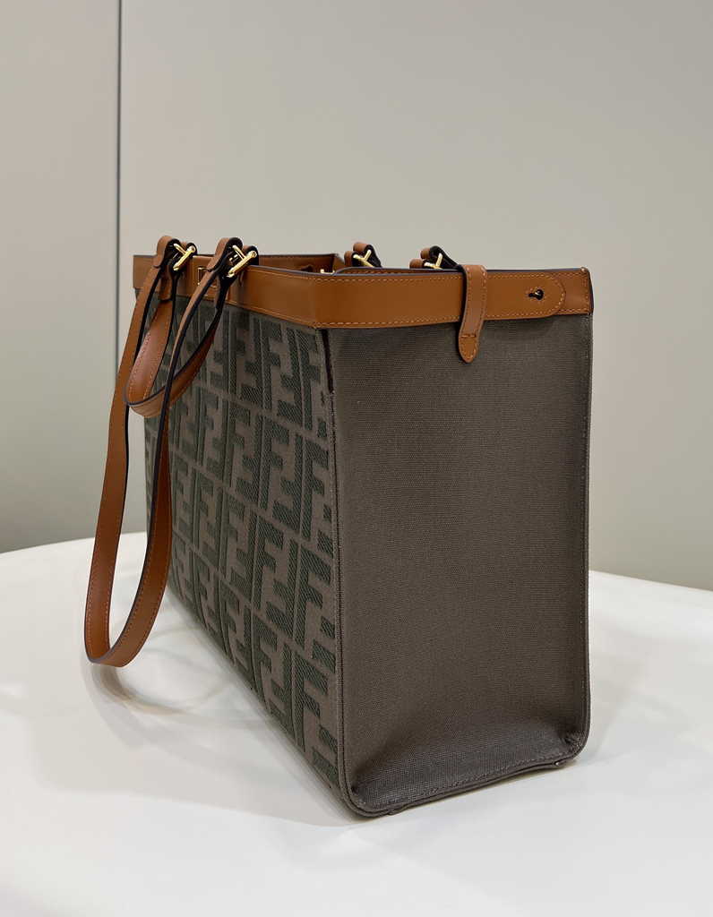 Fendi 8BH374 X-Tote Brown canvas shopper with FF embroidery