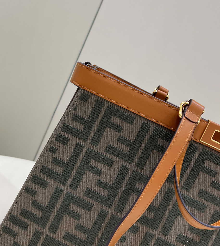 Fendi 8BH374 X-Tote Brown canvas shopper with FF embroidery