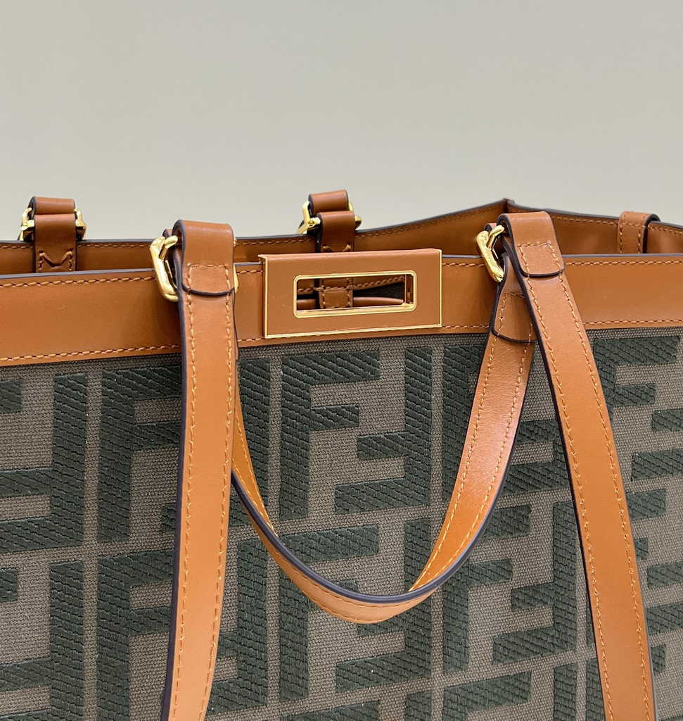 Fendi 8BH374 X-Tote Brown canvas shopper with FF embroidery