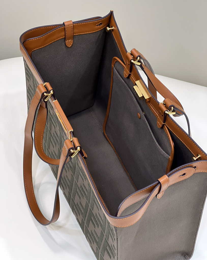 Fendi 8BH374 X-Tote Brown canvas shopper with FF embroidery