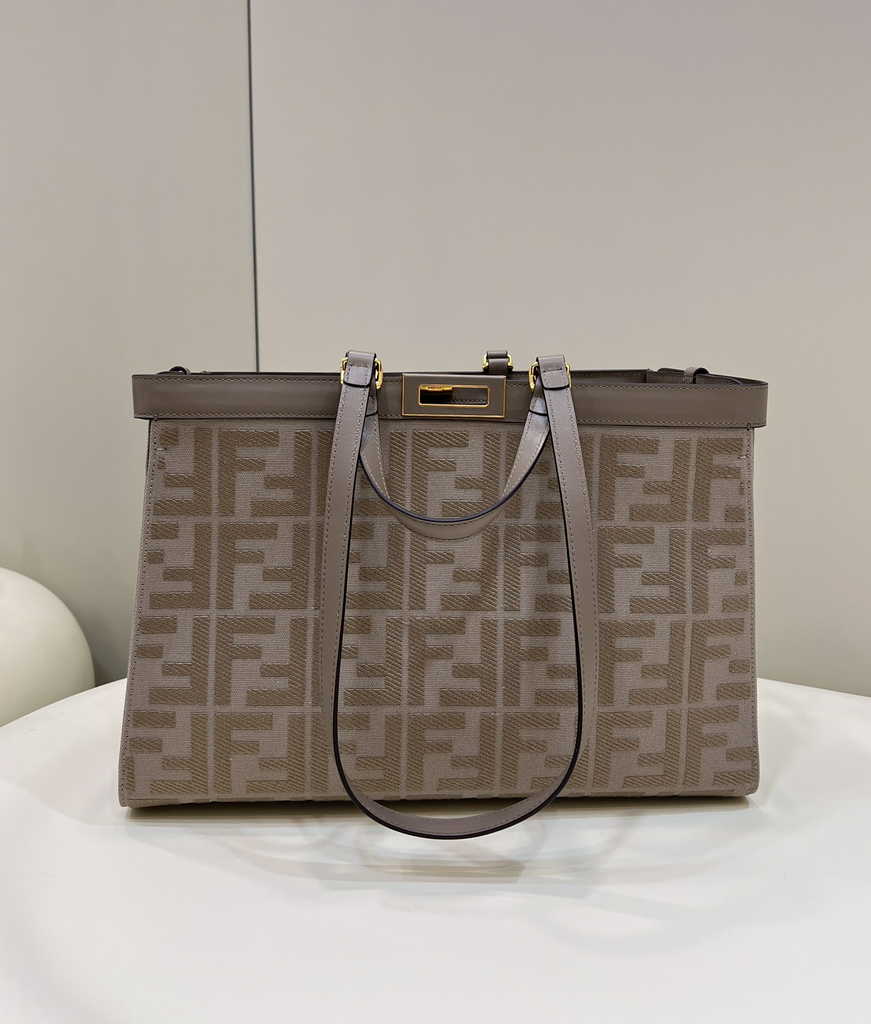 Fendi 8BH374 X-Tote Gray canvas shopper with FF embroidery