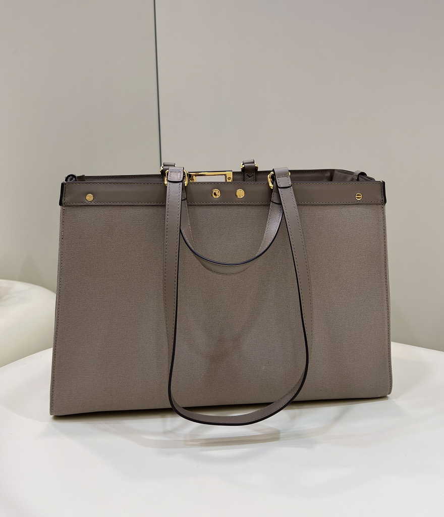 Fendi 8BH374 X-Tote Gray canvas shopper with FF embroidery